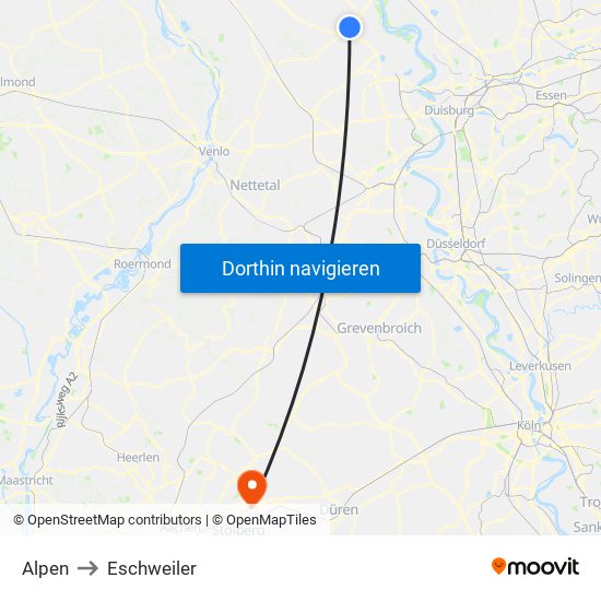 Alpen to Eschweiler map