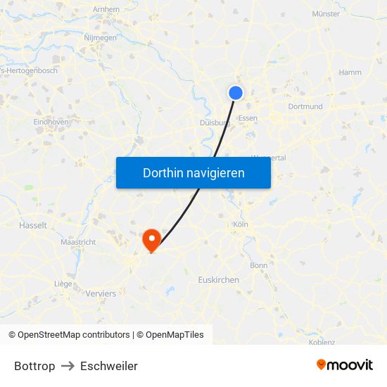 Bottrop to Eschweiler map