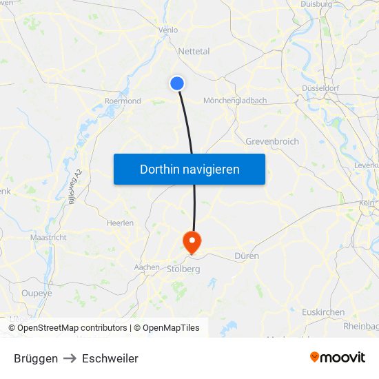Brüggen to Eschweiler map