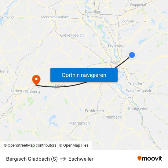 Bergisch Gladbach (S) to Eschweiler map