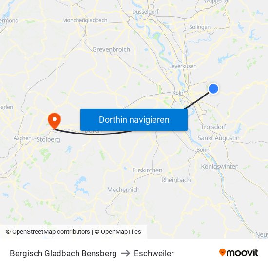 Bergisch Gladbach Bensberg to Eschweiler map