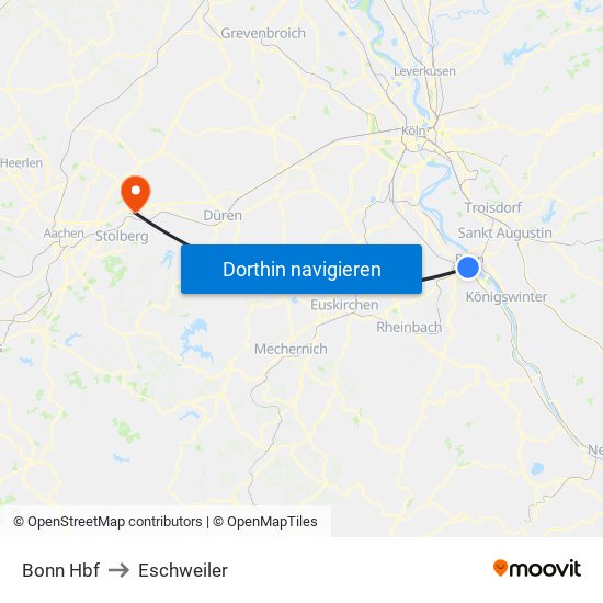 Bonn Hbf to Eschweiler map