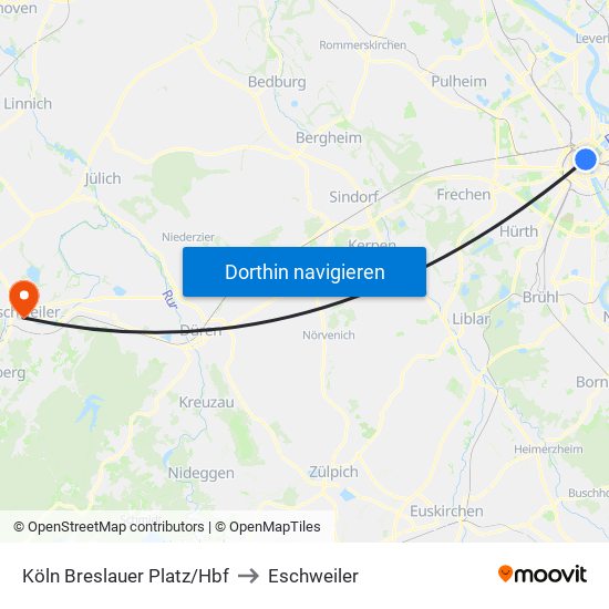 Köln Breslauer Platz/Hbf to Eschweiler map