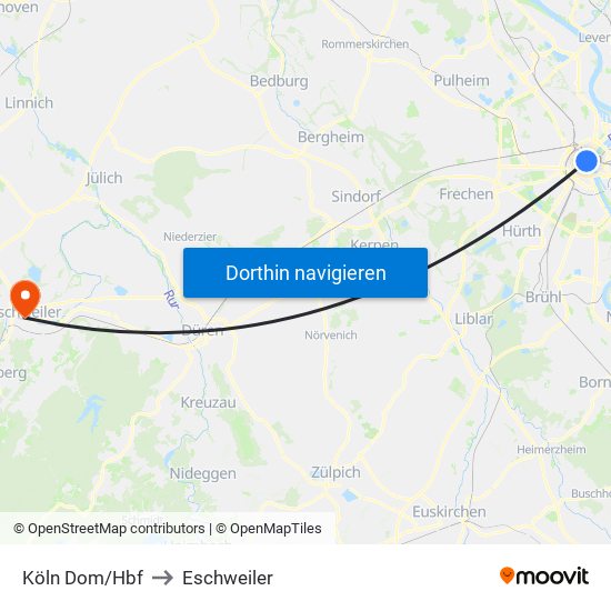 Köln Dom/Hbf to Eschweiler map