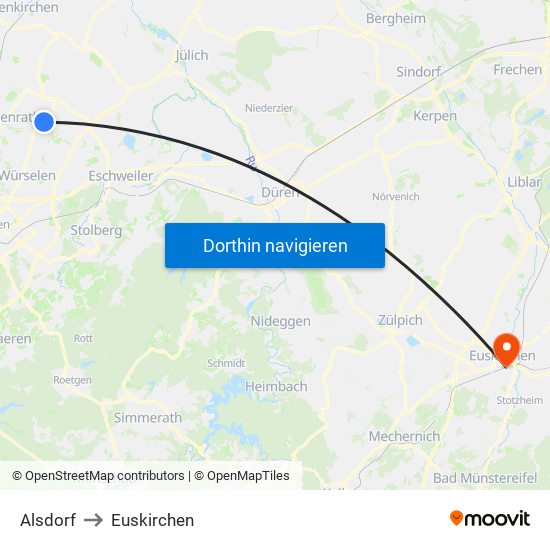 Alsdorf to Euskirchen map