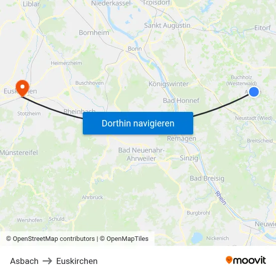 Asbach to Euskirchen map