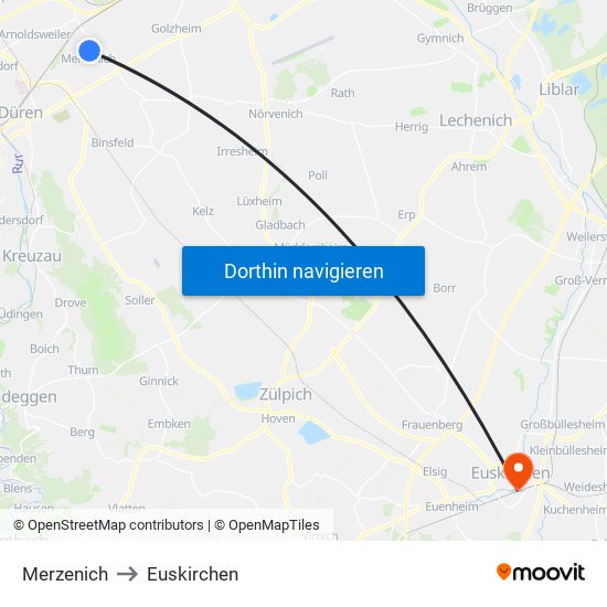 Merzenich to Euskirchen map