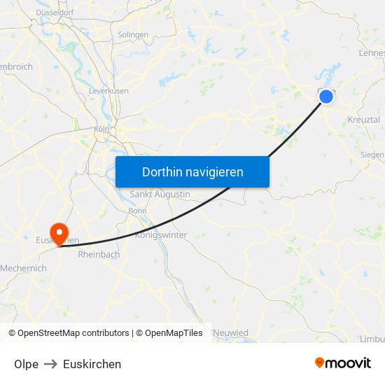 Olpe to Euskirchen map