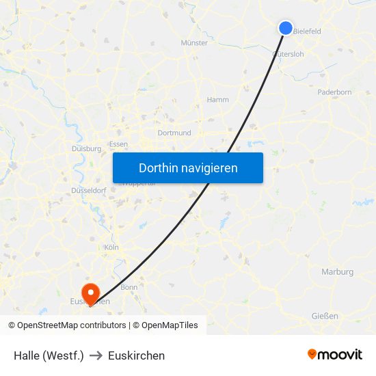 Halle (Westf.) to Euskirchen map