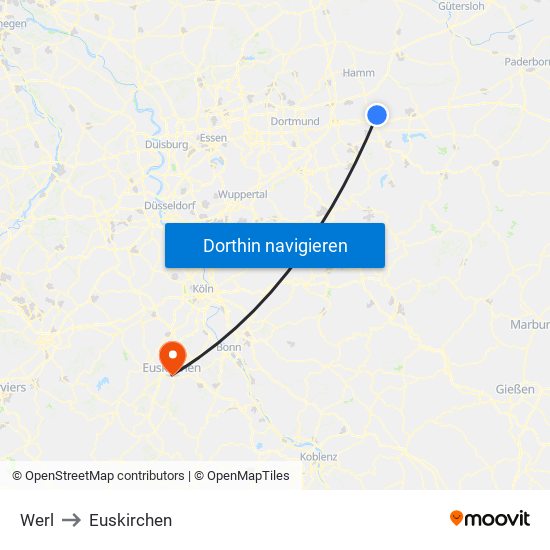 Werl to Euskirchen map