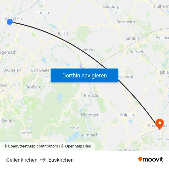 Geilenkirchen to Euskirchen map