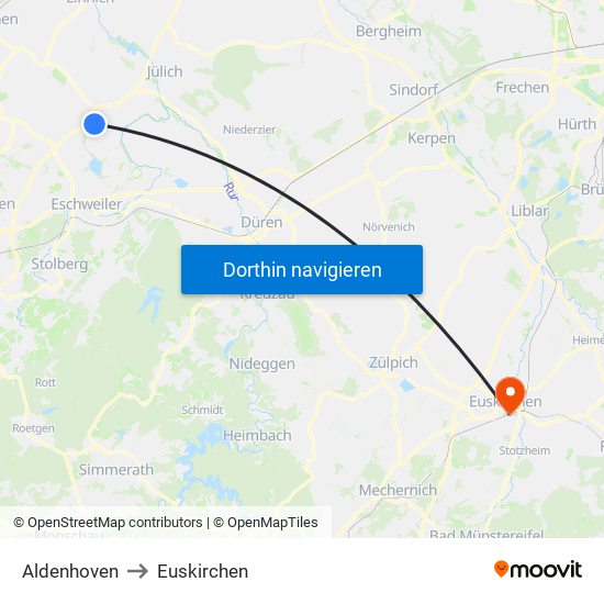 Aldenhoven to Euskirchen map