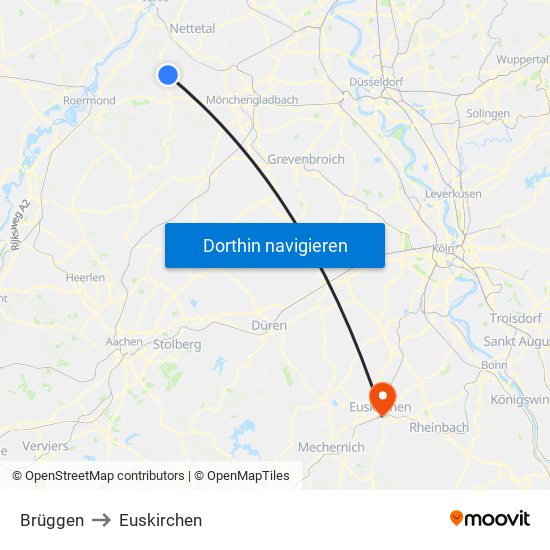 Brüggen to Euskirchen map