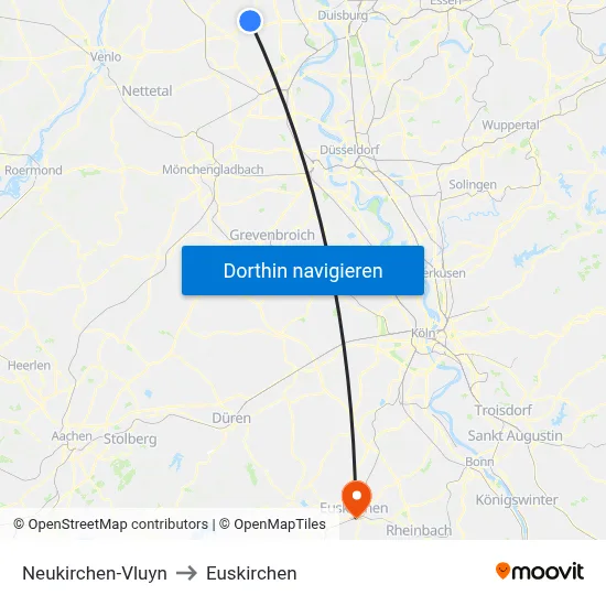 Neukirchen-Vluyn to Euskirchen map