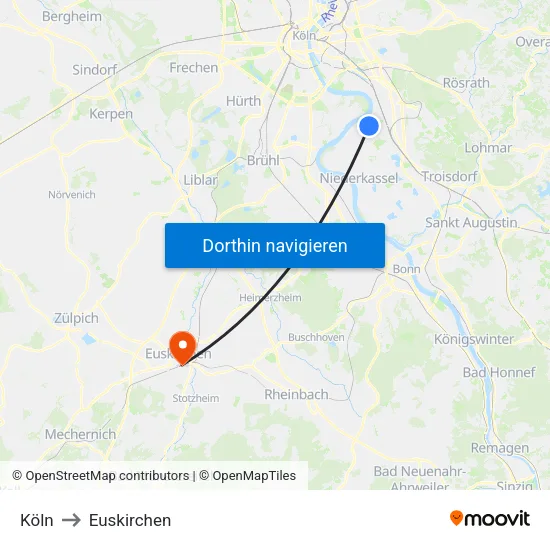 Köln to Euskirchen map
