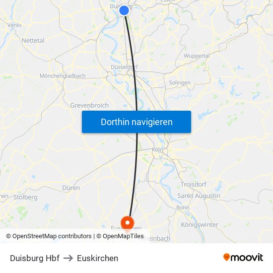 Duisburg Hbf to Euskirchen map