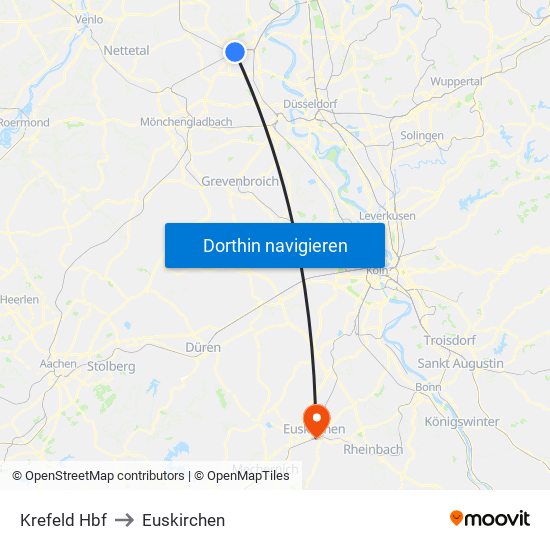 Krefeld Hbf to Euskirchen map