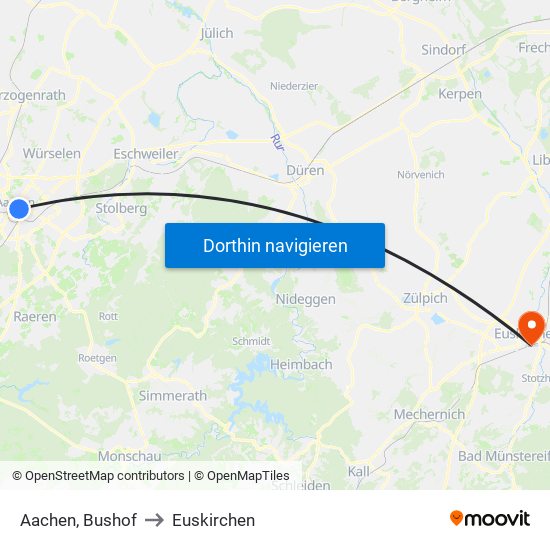 Aachen, Bushof to Euskirchen map