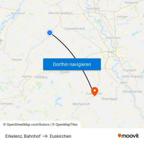 Erkelenz, Bahnhof to Euskirchen map