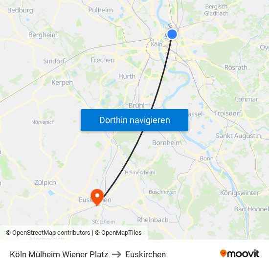 Köln Mülheim Wiener Platz to Euskirchen map