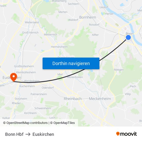 Bonn Hbf to Euskirchen map