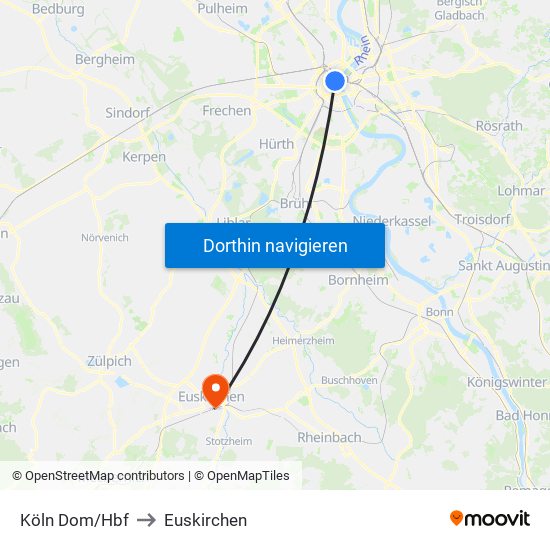 Köln Dom/Hbf to Euskirchen map