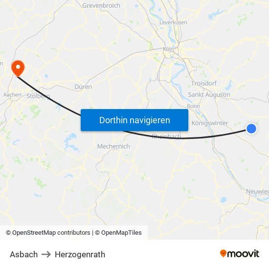 Asbach to Herzogenrath map