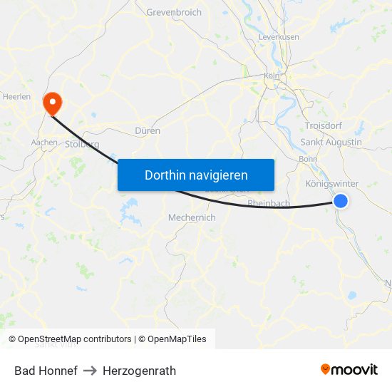 Bad Honnef to Herzogenrath map