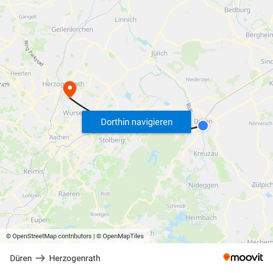 Düren to Herzogenrath map