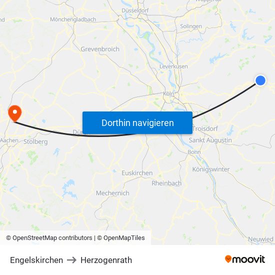 Engelskirchen to Herzogenrath map