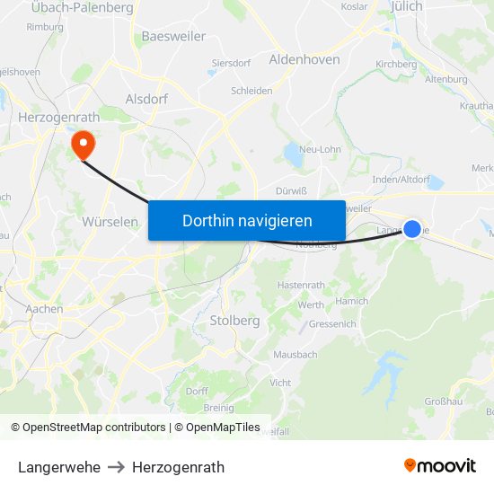 Langerwehe to Herzogenrath map