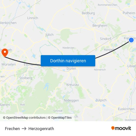 Frechen to Herzogenrath map