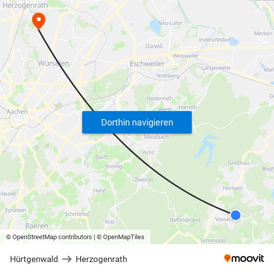 Hürtgenwald to Herzogenrath map