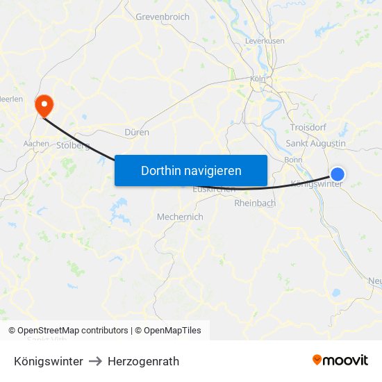 Königswinter to Herzogenrath map