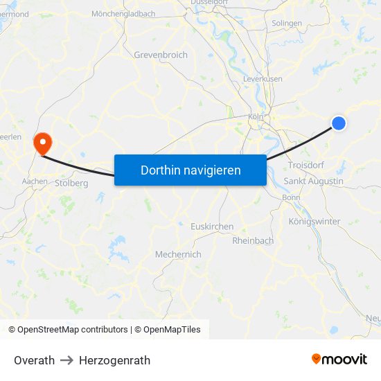 Overath to Herzogenrath map