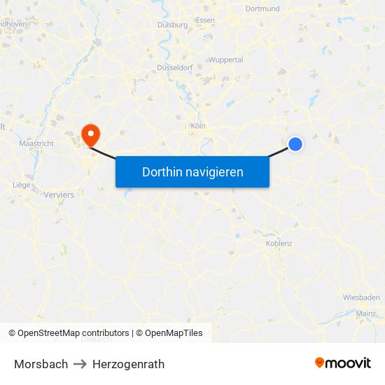Morsbach to Herzogenrath map