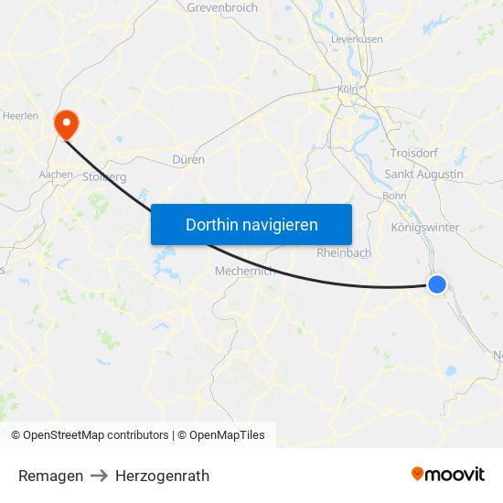 Remagen to Herzogenrath map