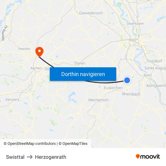 Swisttal to Herzogenrath map