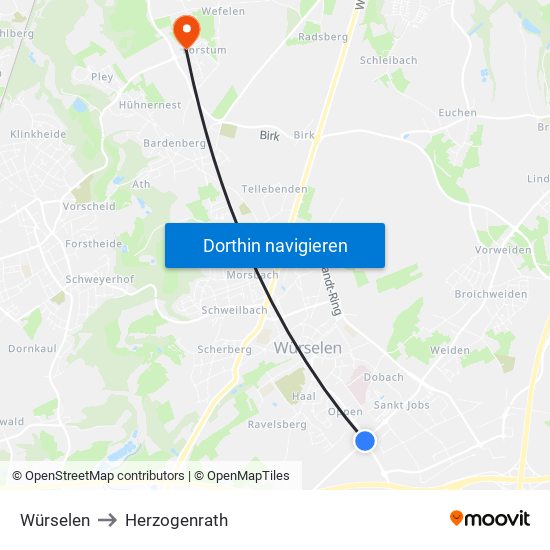 Würselen to Herzogenrath map