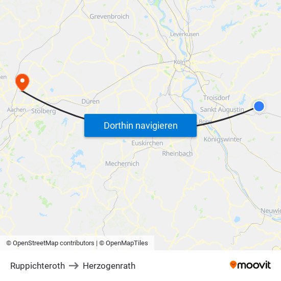 Ruppichteroth to Herzogenrath map