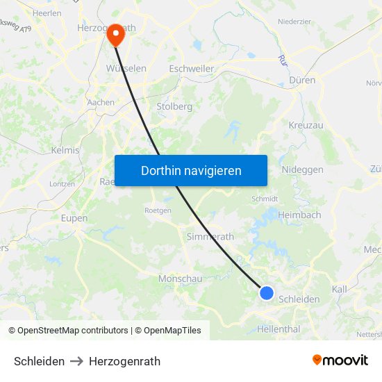 Schleiden to Herzogenrath map