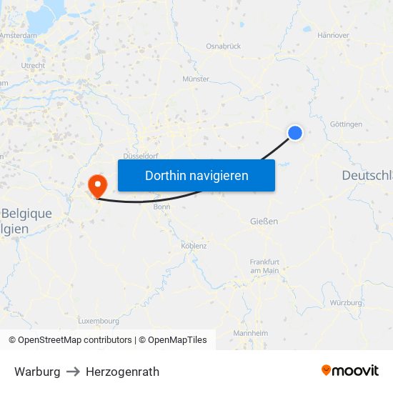 Warburg to Herzogenrath map