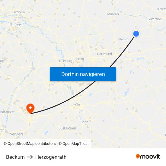 Beckum to Herzogenrath map