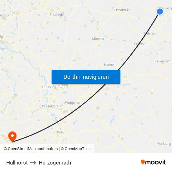 Hüllhorst to Herzogenrath map