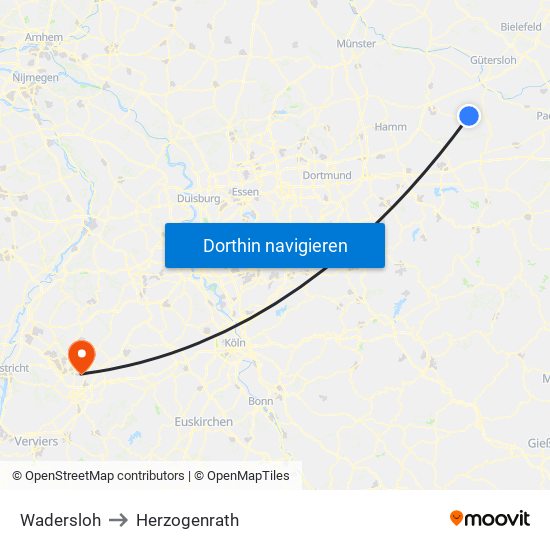 Wadersloh to Herzogenrath map