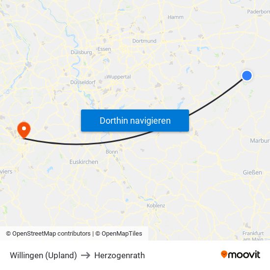 Willingen (Upland) to Herzogenrath map