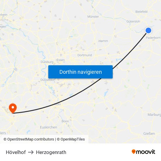 Hövelhof to Herzogenrath map