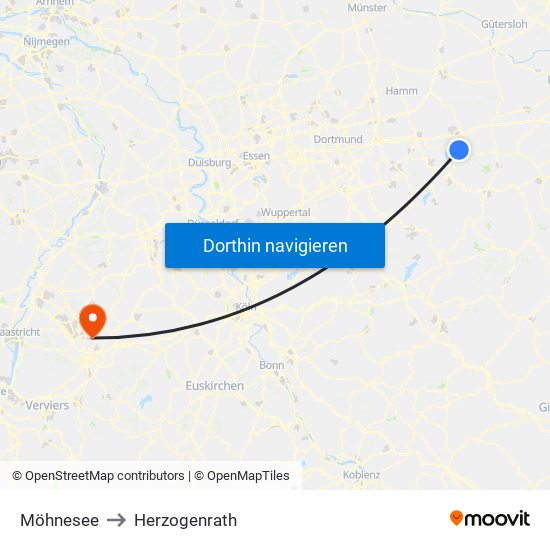 Möhnesee to Herzogenrath map