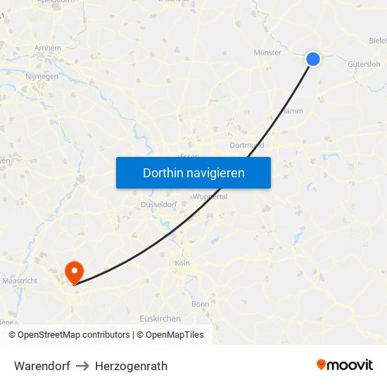 Warendorf to Herzogenrath map