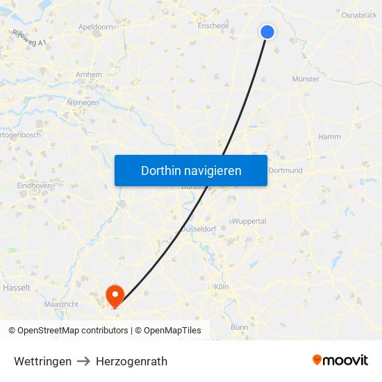 Wettringen to Herzogenrath map